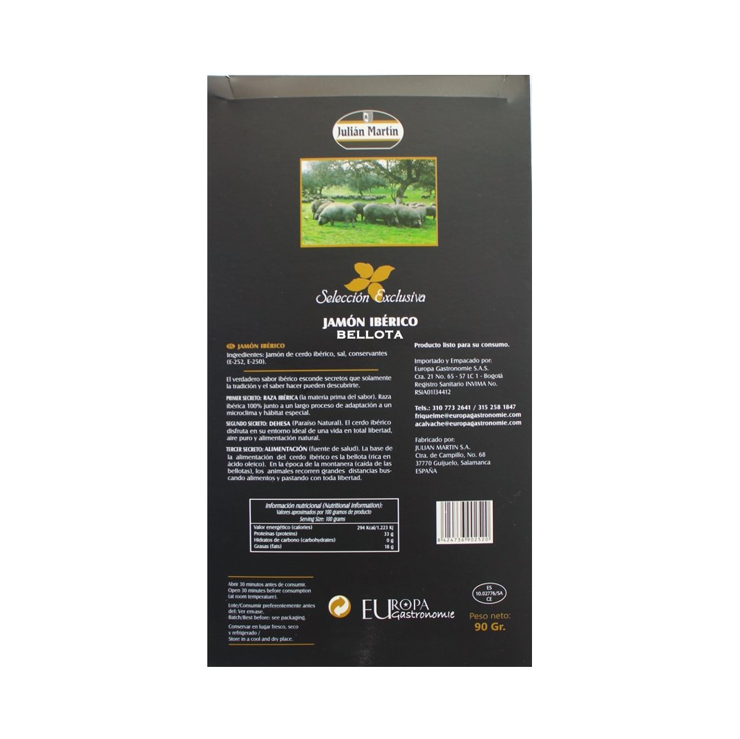 Jamon Bellota Iberico CORTADO A CUCHILLO 90 gramos CAJA | JULIAN MARTIN